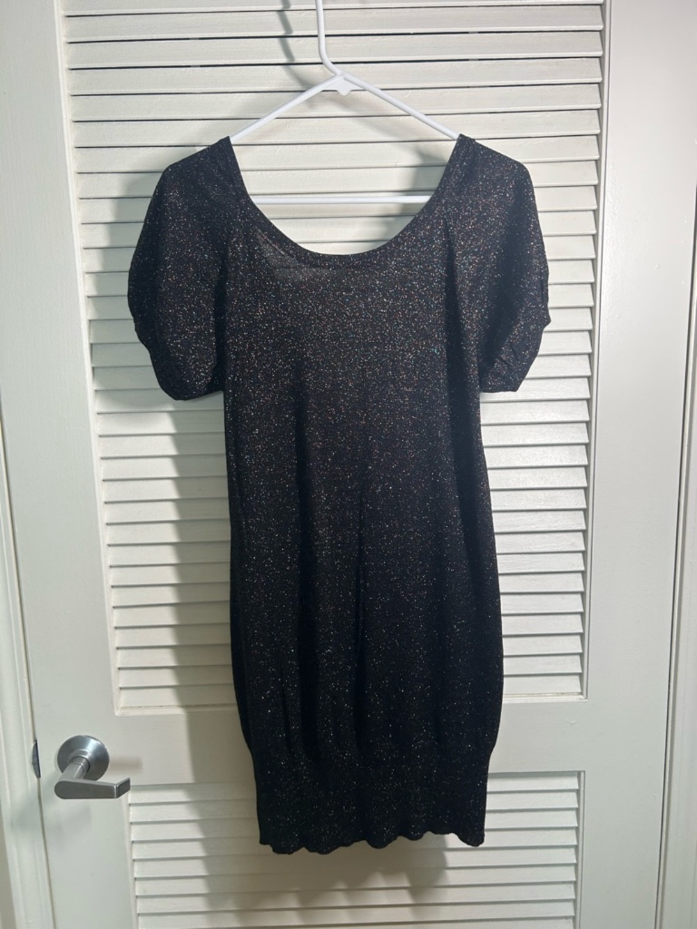 French Connection Elegant Black Glitter Scoop Back Dress